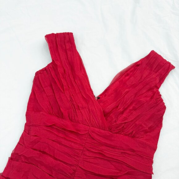 Cache Luxe Silk Red Pleated Bodycon Dress - Picture 3 of 7